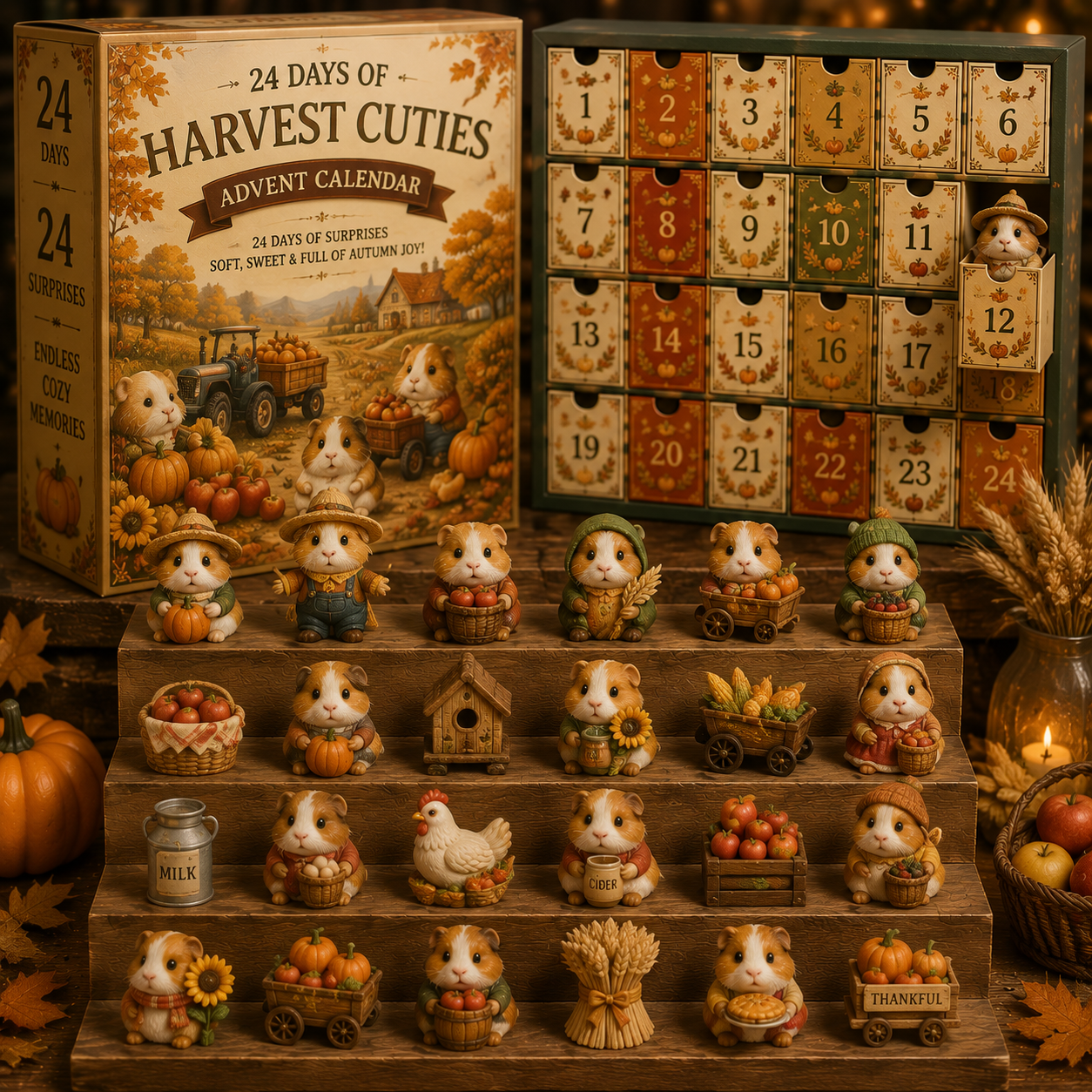 CHRISTMAS KICKOFF 49% OFF - 2026 Days of Harvest Cuties Blind Box - 24-Day Festive Countdown, Autumn Harvest Themed Collectible Miniatures Blind Box - Gift For Autumn Lovers