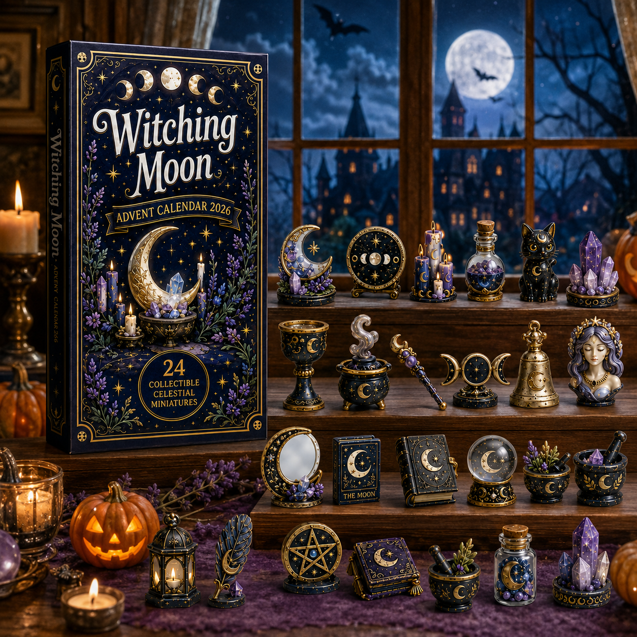 Witching Moon Advent Calendar 2027 – 24 Days of Celestial Miniatures, Mystical Moon Collectibles & Magical Gifts for Witchy Decor Lovers, Acrylic Charms Blind Box