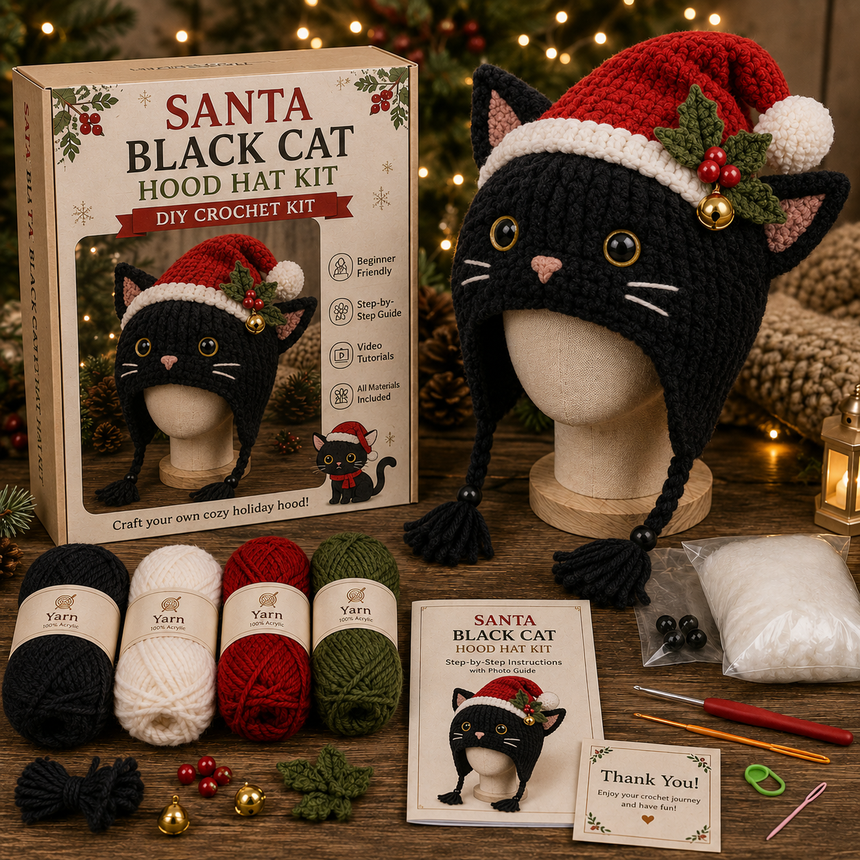 🔥Last Day🔥BUY 3 GET 1 FREE - Christmas Highland Cow Hood Hat DIY Crochet Kit™