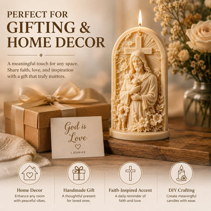 ⏳ Last Day 49% OFF – ✝️ 2-Piece Good Shepherd Jesus 3D Candle Mold Set | Sculpted Cross, Lamb & Floral Relief for Faith-Inspired Handmade Candles 🕯️✨