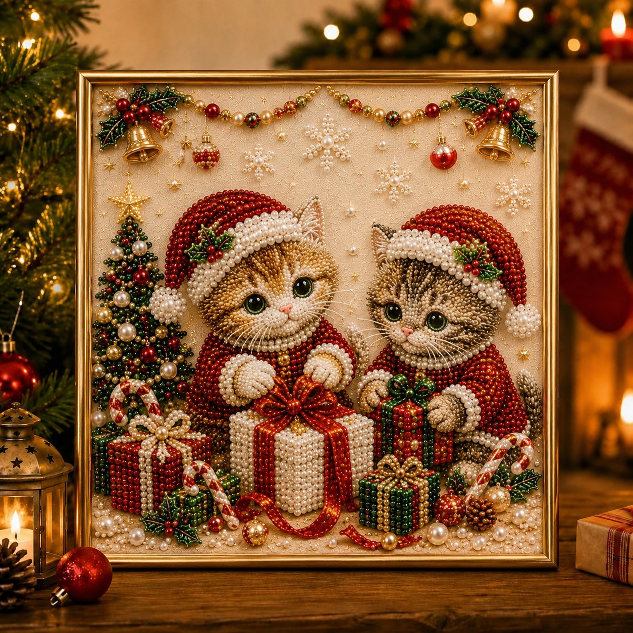 🎄🐾 LAST DAY 49% OFF – Premium 3D Pearl Christmas Kitty Art Kit | Luxury Flocked Canvas with Scratch-Resistant Non-Fading Pearl Beads DIY Holiday Decor 🎅🐱❄️