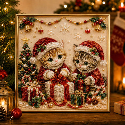 🎄🐾 LAST DAY 49% OFF – Premium 3D Pearl Christmas Kitty Art Kit | Luxury Flocked Canvas with Scratch-Resistant Non-Fading Pearl Beads DIY Holiday Decor 🎅🐱❄️