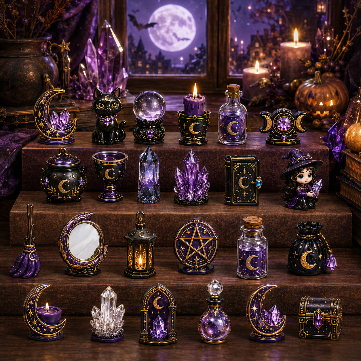 Crystal Witch Advent Calendar 2027 – 24 Days of Magical Crystal Miniatures, Mystical Witchy Collectibles & Enchanting Gifts for Fantasy Lovers, Acrylic Charms Blind Box