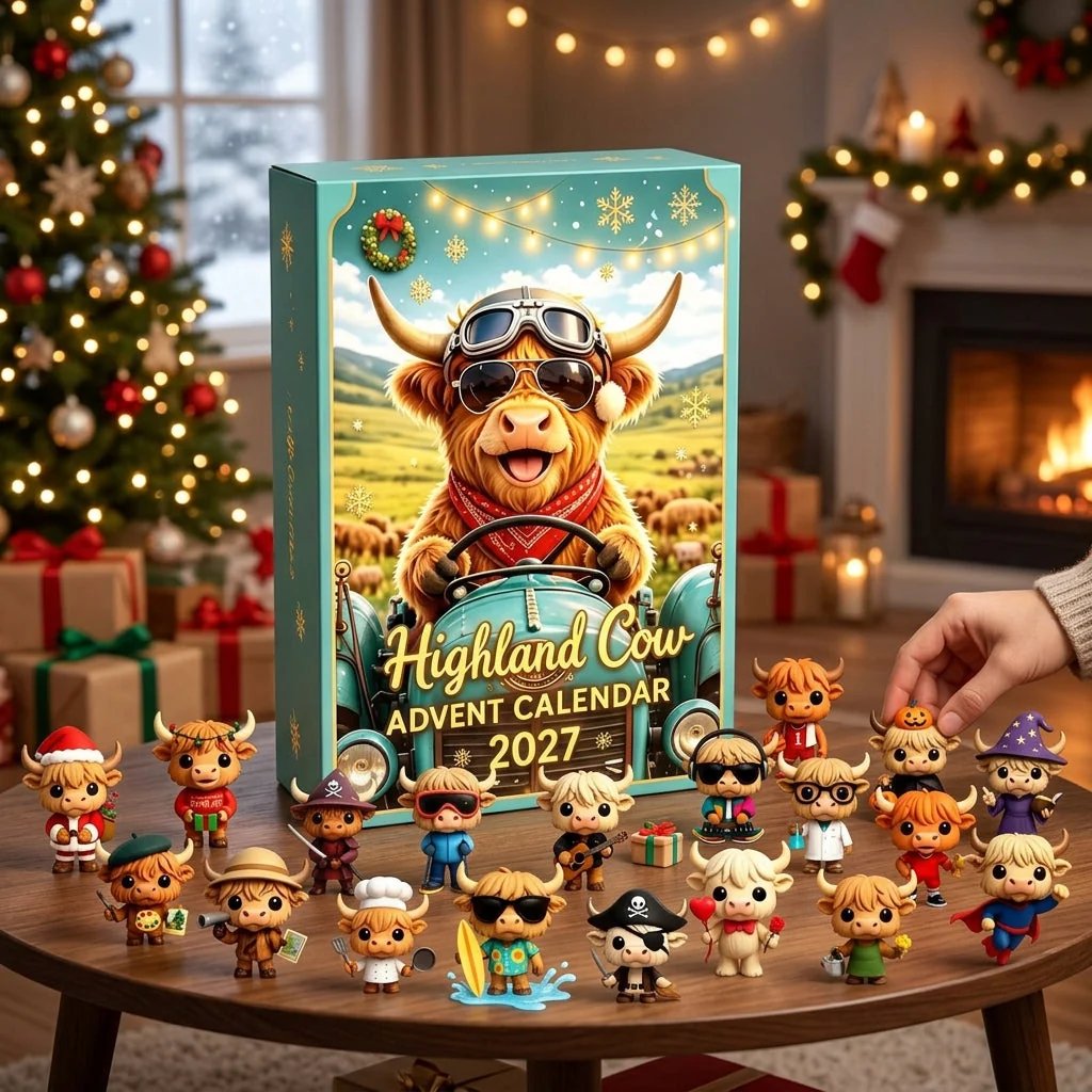 🔥HOT SALE🔥🐮 Highland Cow Advent Calendar 2027 | Cute 3D Highland Cow Mini Figurines Advent Box