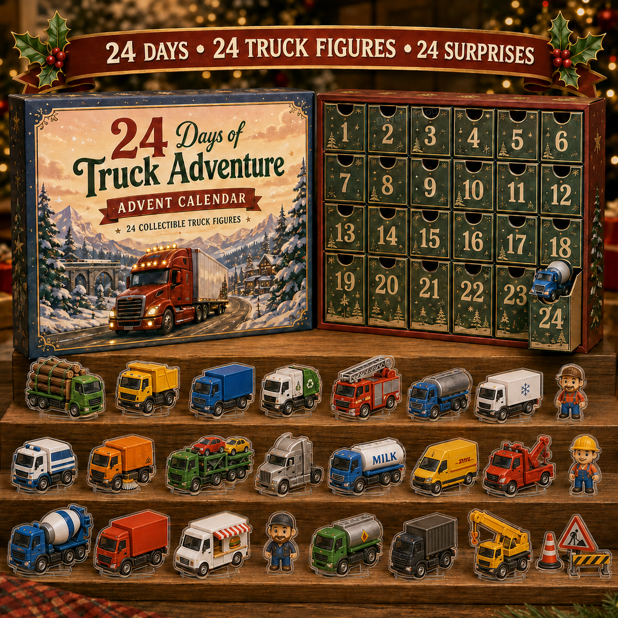 CHRISTMAS KICKOFF 49% OFF - 2026 Truck Adventure Blind Box - 24‑Day Festive Countdown, Truck Figures Blind Box - Gift For Truck Lovers