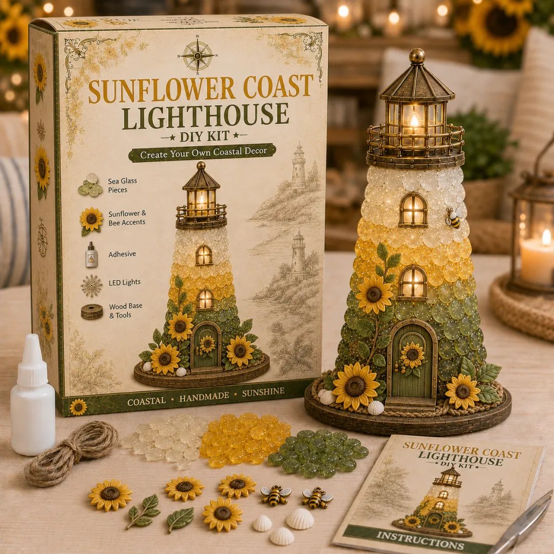 💥 LAST DAY 49% OFF - 💙 DIY Sea Glass Lighthouse Kit – Light-Up Coastal Craft & Handmade Home Decor