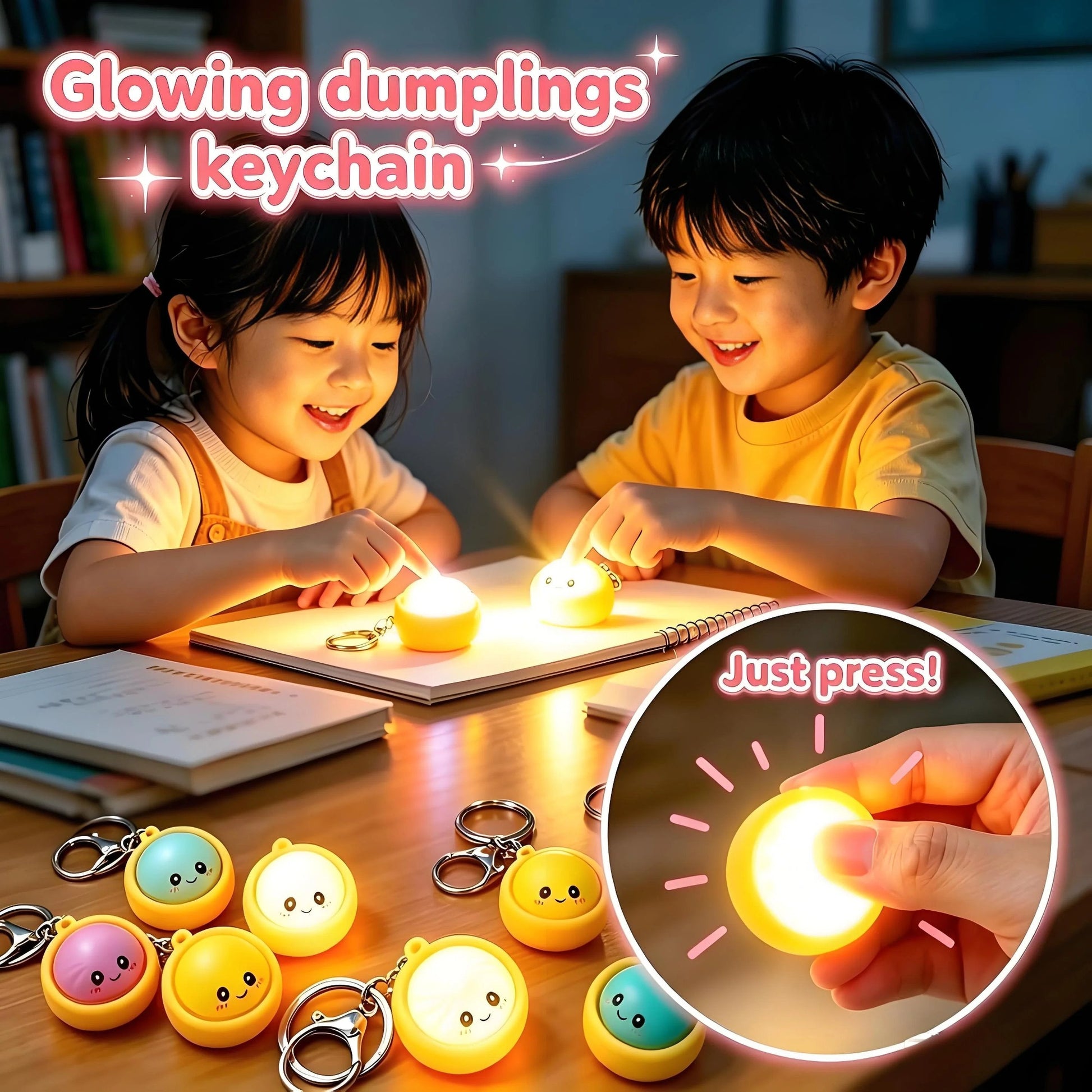 🏆 Last Day Special Price £8.99 ! 🔥Buy 1 Get 1 Free🎁Cute Dumpling Pressable Fidget Keychain - touch sensing light