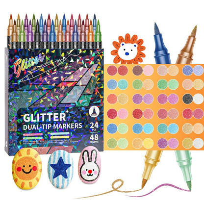 🏆 Last Day Special Price £9.99! 🎨Glitter Effect Brush Markers🥇(🌈24-96 Colors | Smooth No Clog | No Bleed Through📝)
