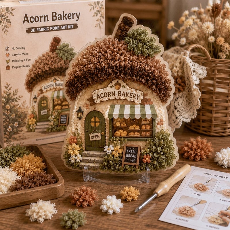 🔥Last Day 48% OFF - ✨🧘Relaxing & Beginner-Friendly-✨Whimsical Village 3D Fabric Poke Art Kit