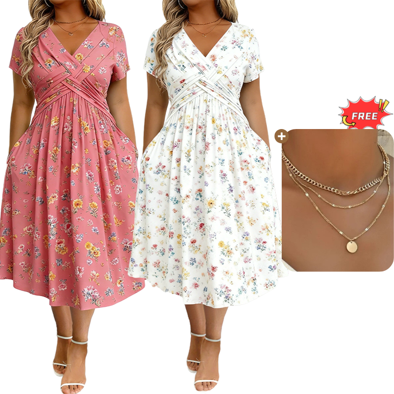 💃Summer Hot Sale 70% OFF🌿⏳Women's V-Neck Floral Print Dress with Twist Waist