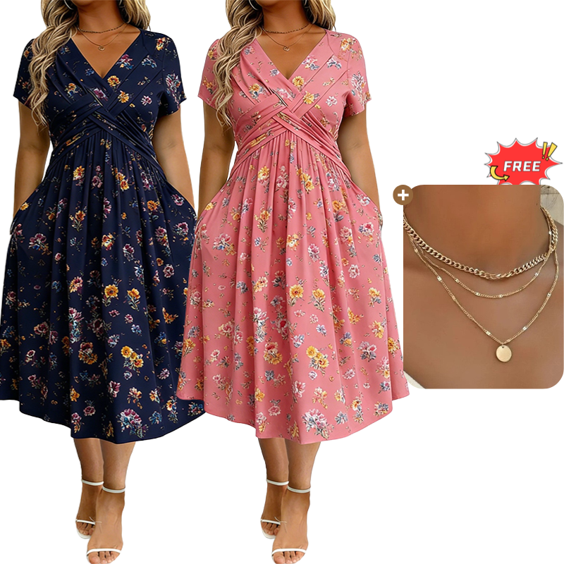 💃Summer Hot Sale 70% OFF🌿⏳Women's V-Neck Floral Print Dress with Twist Waist
