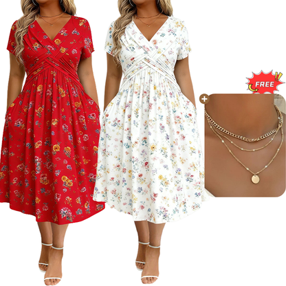 💃Summer Hot Sale 70% OFF🌿⏳Women's V-Neck Floral Print Dress with Twist Waist