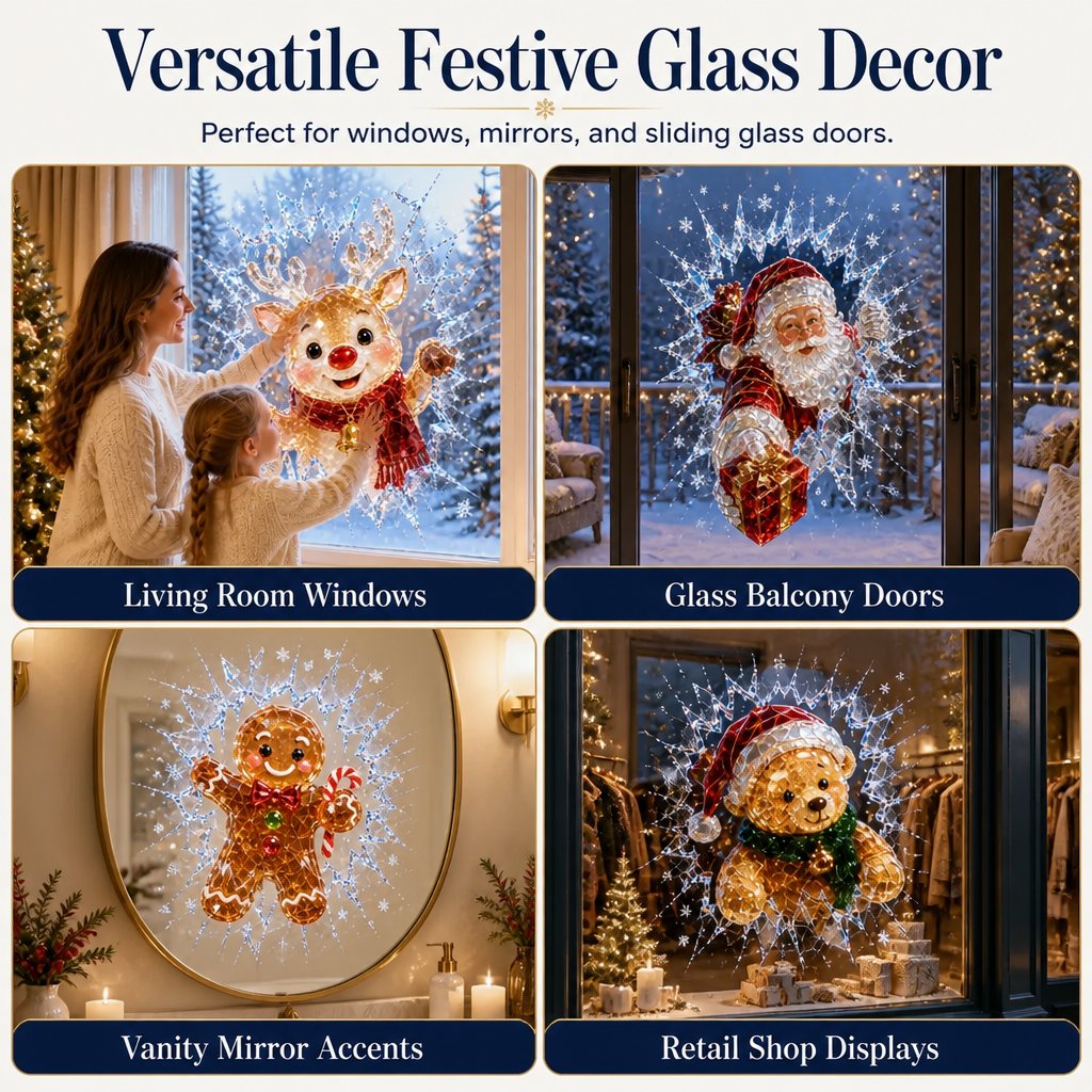 3D crystal Christmas window stickers – Reusable, festive glass decorations