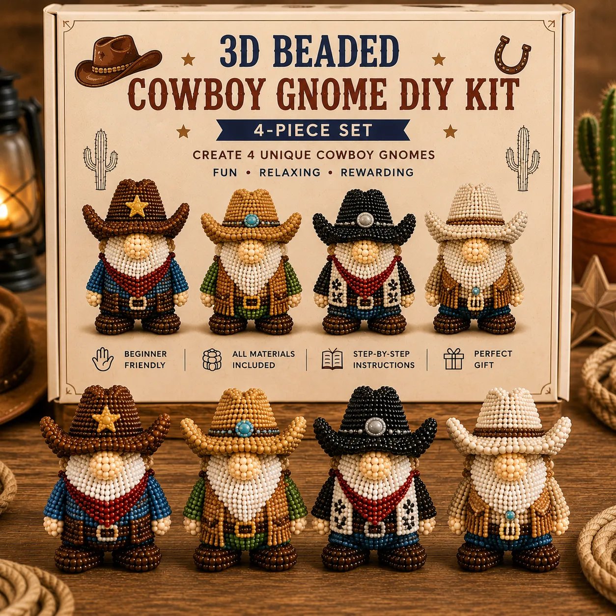 3D Beaded Gnome DIY Bead Kit – 8 Adorable Handmade Gnome Designs Craft Set