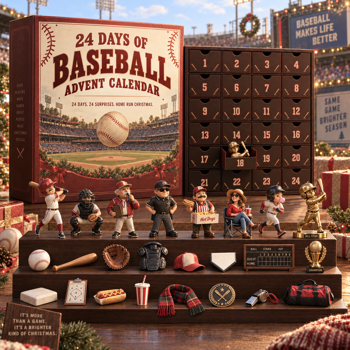 CHRISTMAS KICKOFF 49% OFF - 2026 Sports Tournament Advent Calendar Bundle - 24‑Day Festive Countdown, Cricket, Football, Baseball, Racing & Darts Sports‑Themed Collectible Acrylic Miniatures Blind Box - Gift For Sports Fans