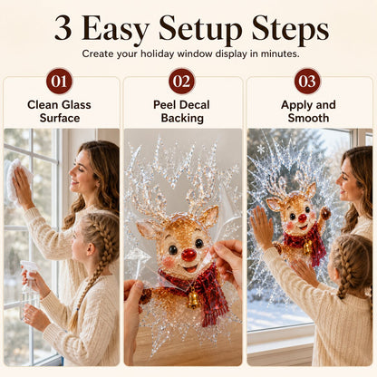 3D crystal Christmas window stickers – Reusable, festive glass decorations