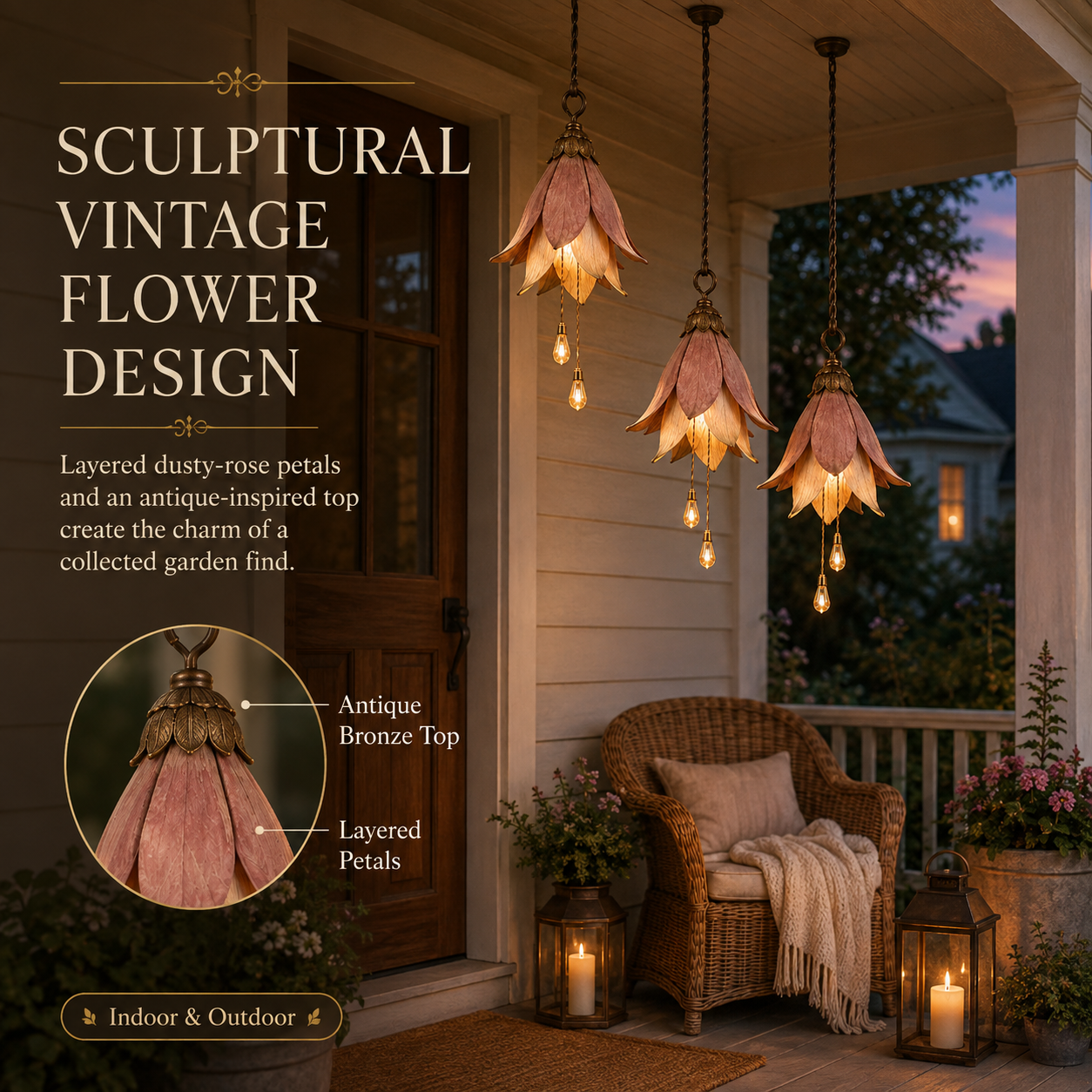 🌸Transform your porch into a magical garden full of atmosphere｜Retro hanging flower lamp three-piece set