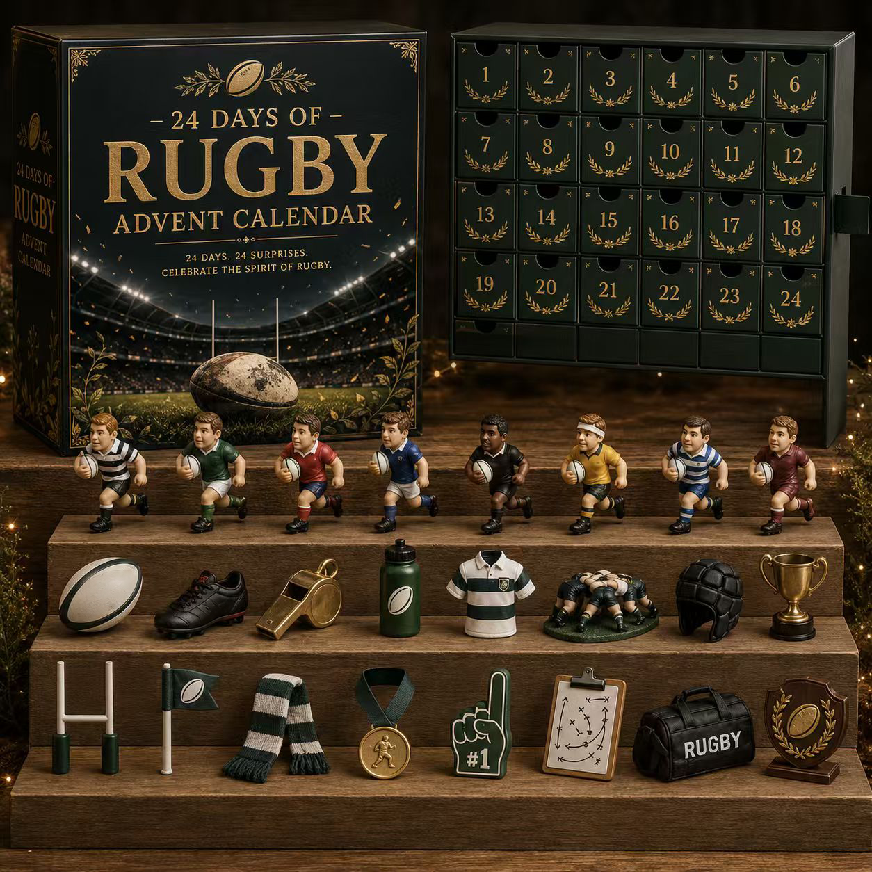 CHRISTMAS KICKOFF 49% OFF - 2026 Days of Rugby Blind Box - 24-Day Festive Countdown, Rugby Themed Collectible Miniatures Blind Box - Gift For Rugby Fans