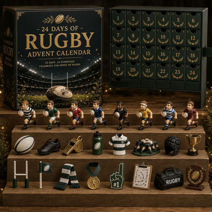 CHRISTMAS KICKOFF 49% OFF - 2026 Days of Rugby Blind Box - 24-Day Festive Countdown, Rugby Themed Collectible Miniatures Blind Box - Gift For Rugby Fans