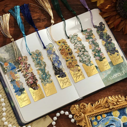 📚✨ Gold Metal Bookmark with Tassel – Van Gogh & Monet Inspired Gift for Book Lovers 🎨