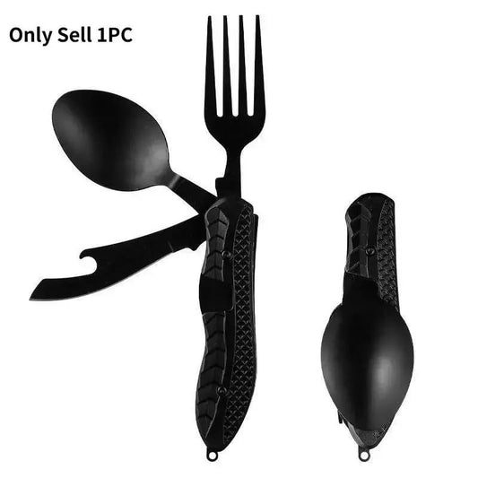 Foldable Stainless Steel Camping Utensil Multitool Set, Quick-Detach Portable Cutlery for Outdoor Backpacking & Travel