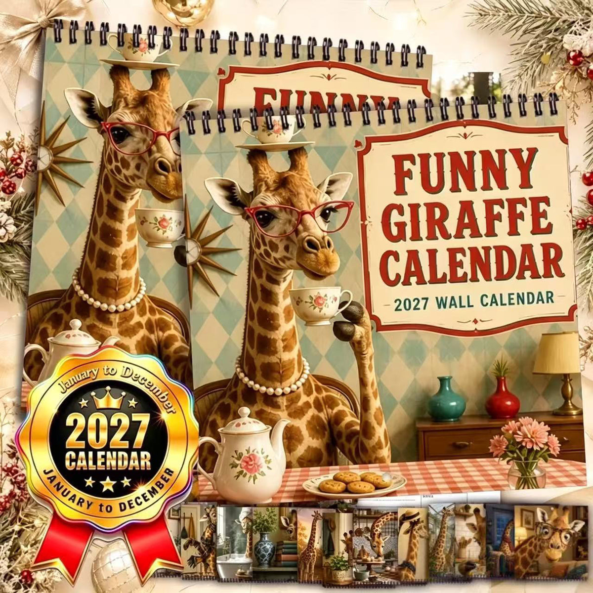 2027 Funny Giraffe Wall Calendar – 12 Months of Tea, Sass & Long-Necked Laughs