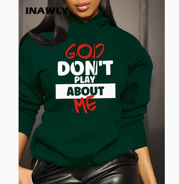 Women's Front Slogan Letter Print Hooded Sweatshirt a?? Casual Graphic Pullover, Trendy Statement Hoodie