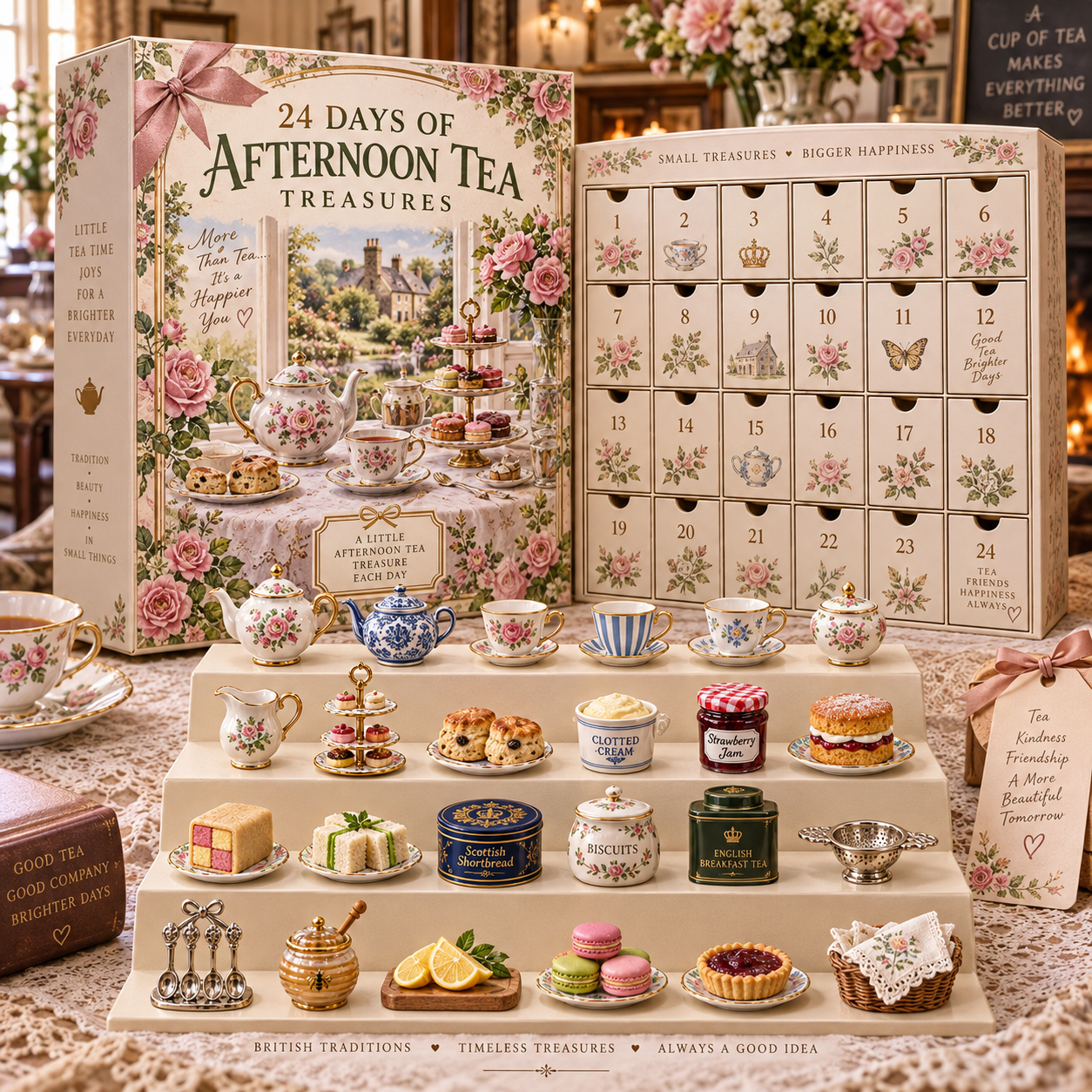 CHRISTMAS KICKOFF 49% OFF - 2026 Afternoon Tea Treasures Advent Calendar - 24‑Day Festive Countdown, British Afternoon Tea Themed Collectible Miniatures Blind Box - Gift For Tea Lovers