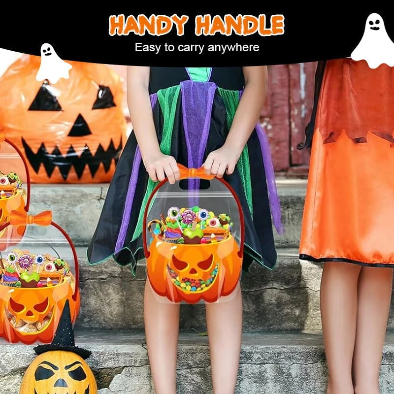 🎃Halloween Plastic Goodie Bags, Trick or Treat Candy Bags, Pumpkin Pattern Treat Bags, Halloween Party Favor Snack Storage Bags for Classroom, Birthday, Students, Teachers, Neighbors