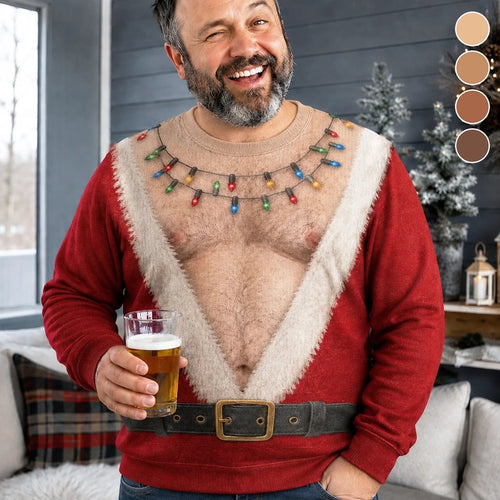 A unique, funny ‘naughty’ jumper – a personalised Christmas or birthday present for your husband, son, grandson, brother, grandad, dad or yourself – ‘Father Christmas is showing off his abs today’