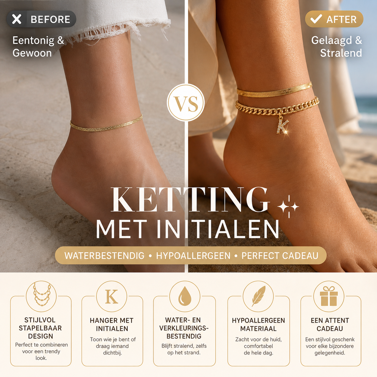 💥【LIMITED TIME 50% OFF】🔥 Enkelbandje met Letterhanger | Set van 2 Stapelbaar | Water- & Verkleuringsbestendig | Hypoallergeen | 26 Letters Beschikbaar | Perfect Cadeau