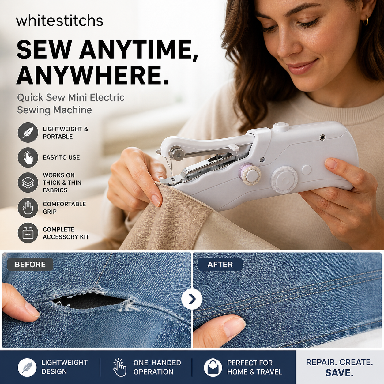 🧵 Mini Electric Sewing Machine – Lightweight, Portable & Easy to Use! ✨