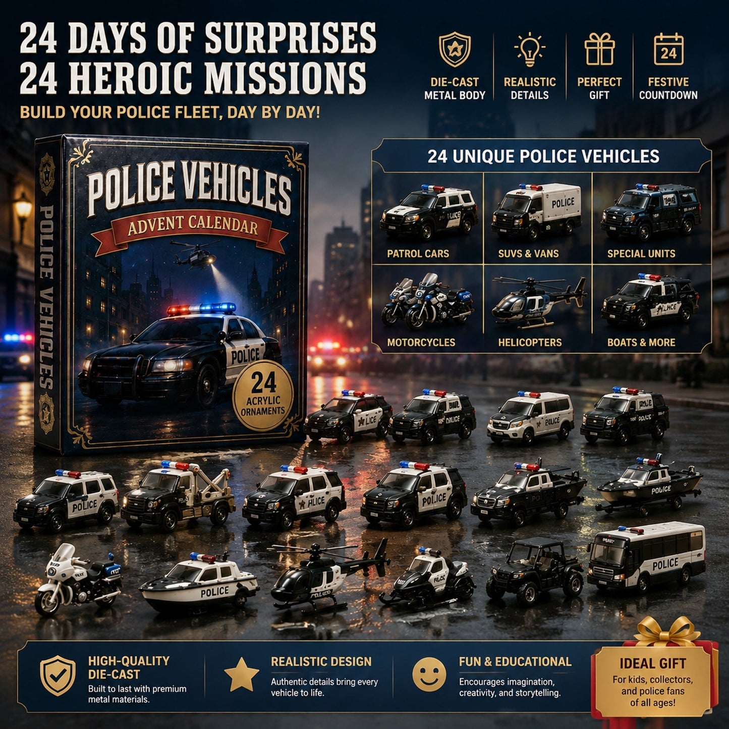🚓 2026 Police Vehicles Advent Calendar – 24 Days of Heroic Missions