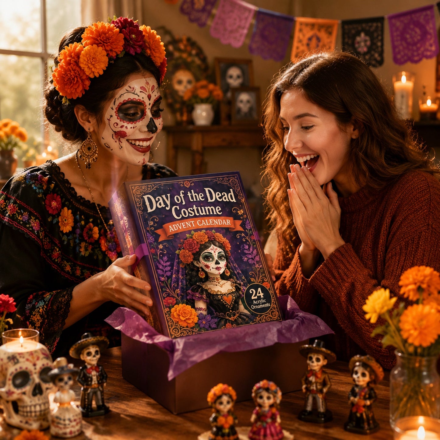 CHRISTMAS KICKOFF 49% OFF - 2026 Day of the Dead Costume Blind Box - 24‑Day Festive Countdown, Acrylic Ornaments Blind Box - Gift For Mexican Culture Lovers