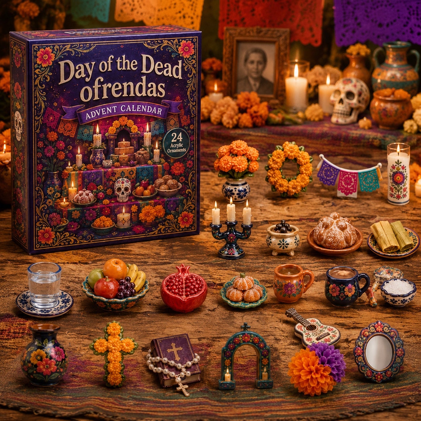 Day of the Dead Ofrendas Advent Calendar 2027 - 24-Day Festive Countdown, Acrylic Charms Blind Box