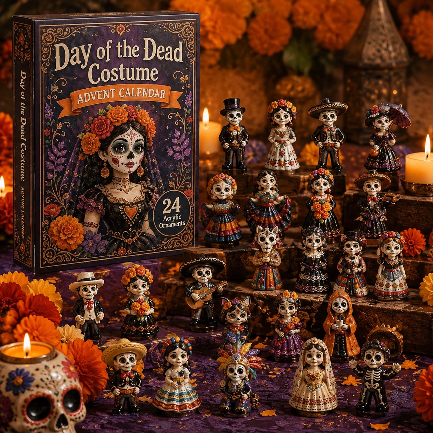 CHRISTMAS KICKOFF 49% OFF - 2026 Day of the Dead Costume Blind Box - 24‑Day Festive Countdown, Acrylic Ornaments Blind Box - Gift For Mexican Culture Lovers