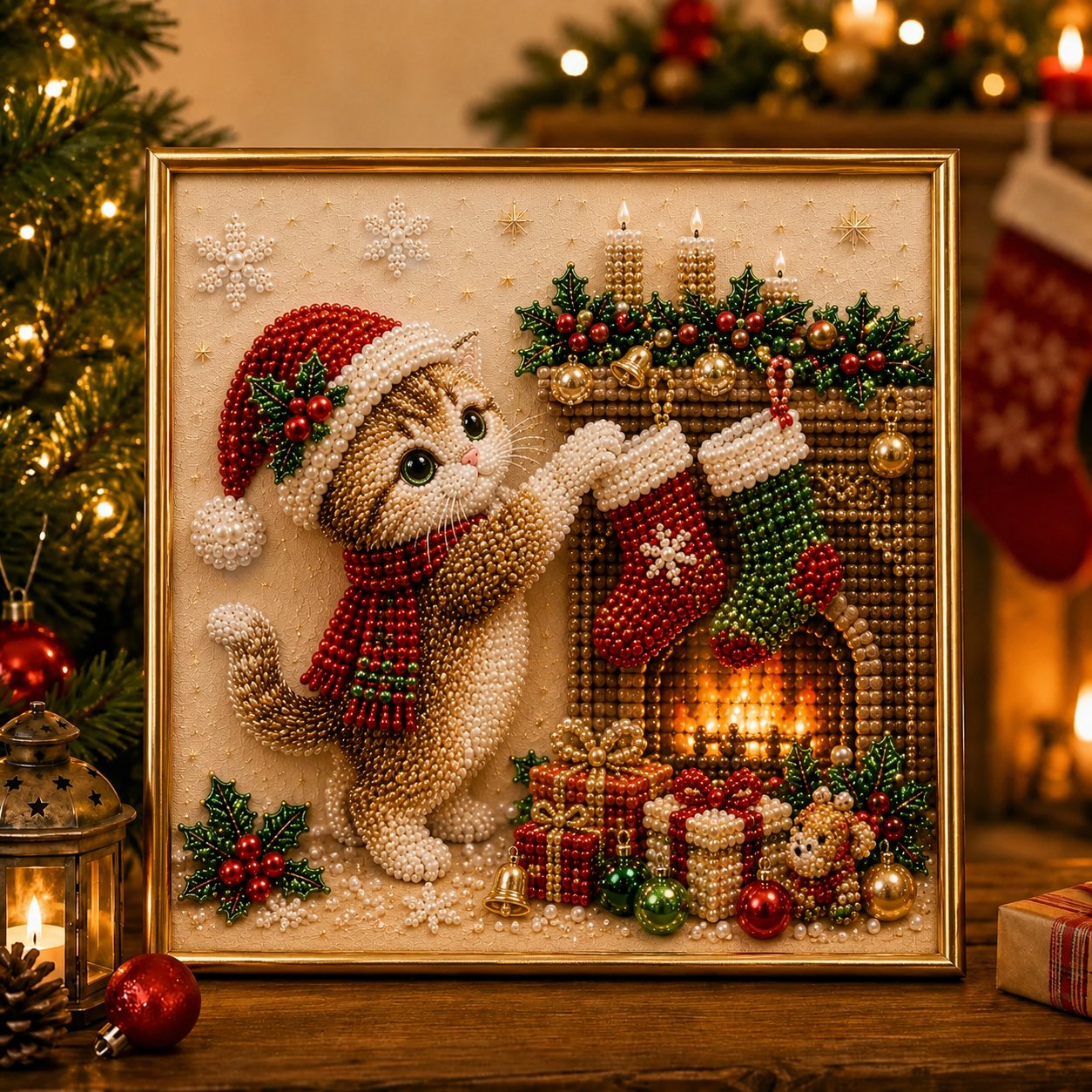 🎄🐾 LAST DAY 49% OFF – Premium 3D Pearl Christmas Kitty Art Kit | Luxury Flocked Canvas with Scratch-Resistant Non-Fading Pearl Beads DIY Holiday Decor 🎅🐱❄️