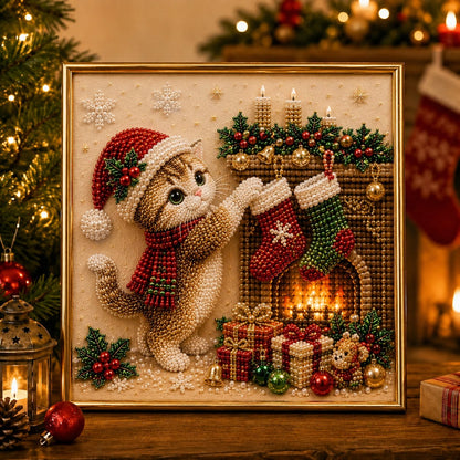 🎄🐾 LAST DAY 49% OFF – Premium 3D Pearl Christmas Kitty Art Kit | Luxury Flocked Canvas with Scratch-Resistant Non-Fading Pearl Beads DIY Holiday Decor 🎅🐱❄️