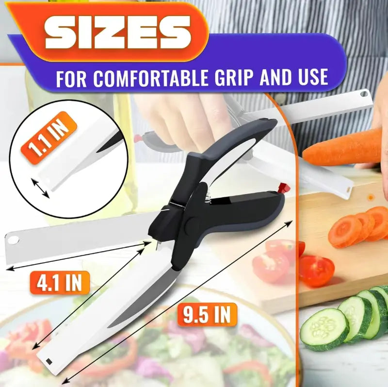 ✂️ 2 in 1 Kitchen Scissors for Food - Stainless Steel Cutting Board Scissors with Safety Lock