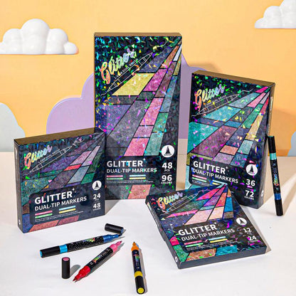 🏆 Last Day Special Price £9.99! 🎨Glitter Effect Brush Markers🥇(🌈24-96 Colors | Smooth No Clog | No Bleed Through📝)