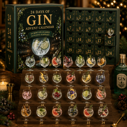 CHRISTMAS KICKOFF 49% OFF - 2026 Days of Gin Glasses Blind Box - 24-Day Festive Countdown, Gin Themed Collectible Miniatures Blind Box - Gift For Gin Lovers