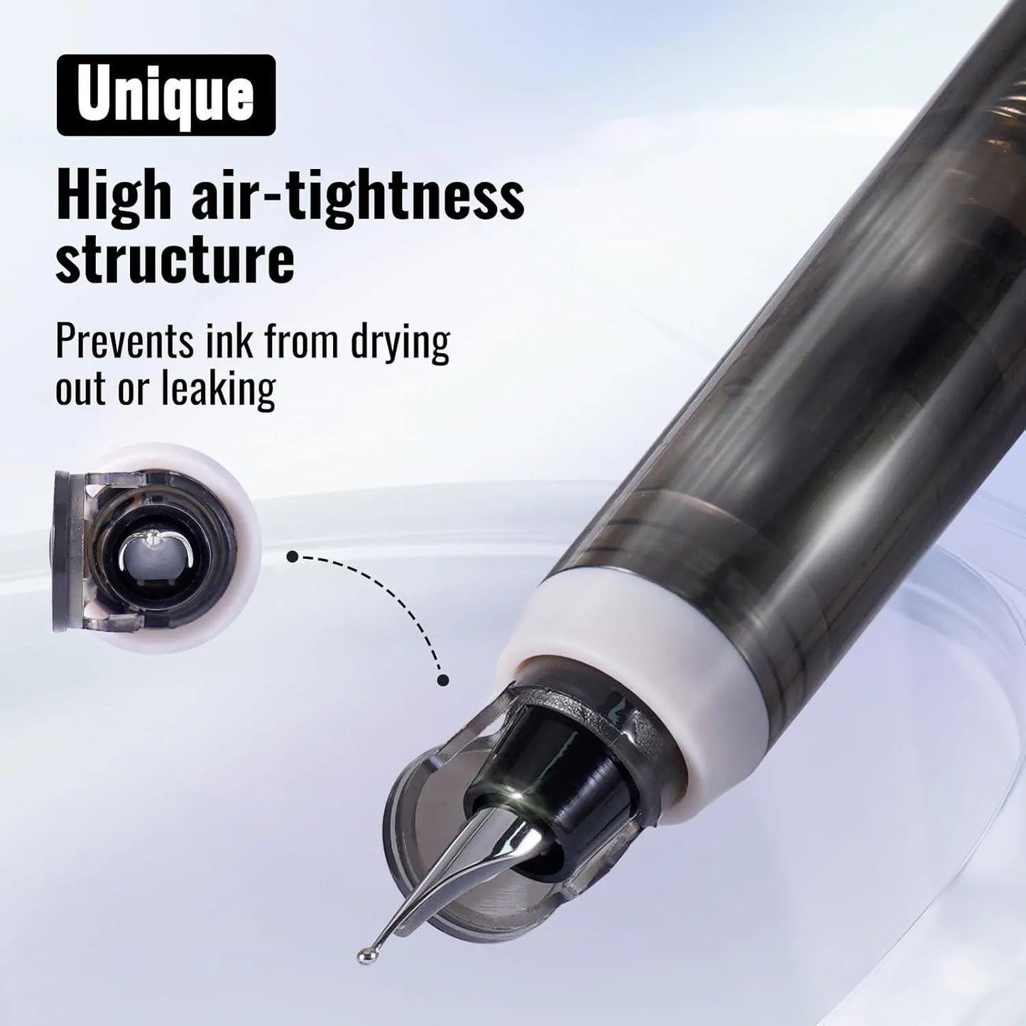 Fountain Pen Retractable:0.38mm Blue&Black Ink Transparent Barrel Includes 5 Refillable Ink Cartridges