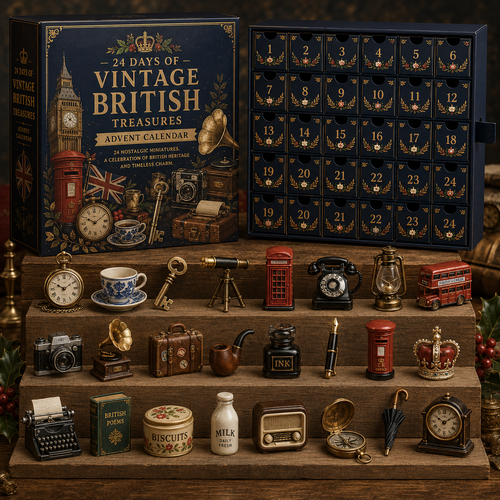CHRISTMAS KICKOFF 49% OFF - 2026 Days of Vintage British Treasures Blind Box - 24-Day Festive Countdown, Vintage British Themed Collectible Miniatures Blind Box - Gift For British Culture Lovers