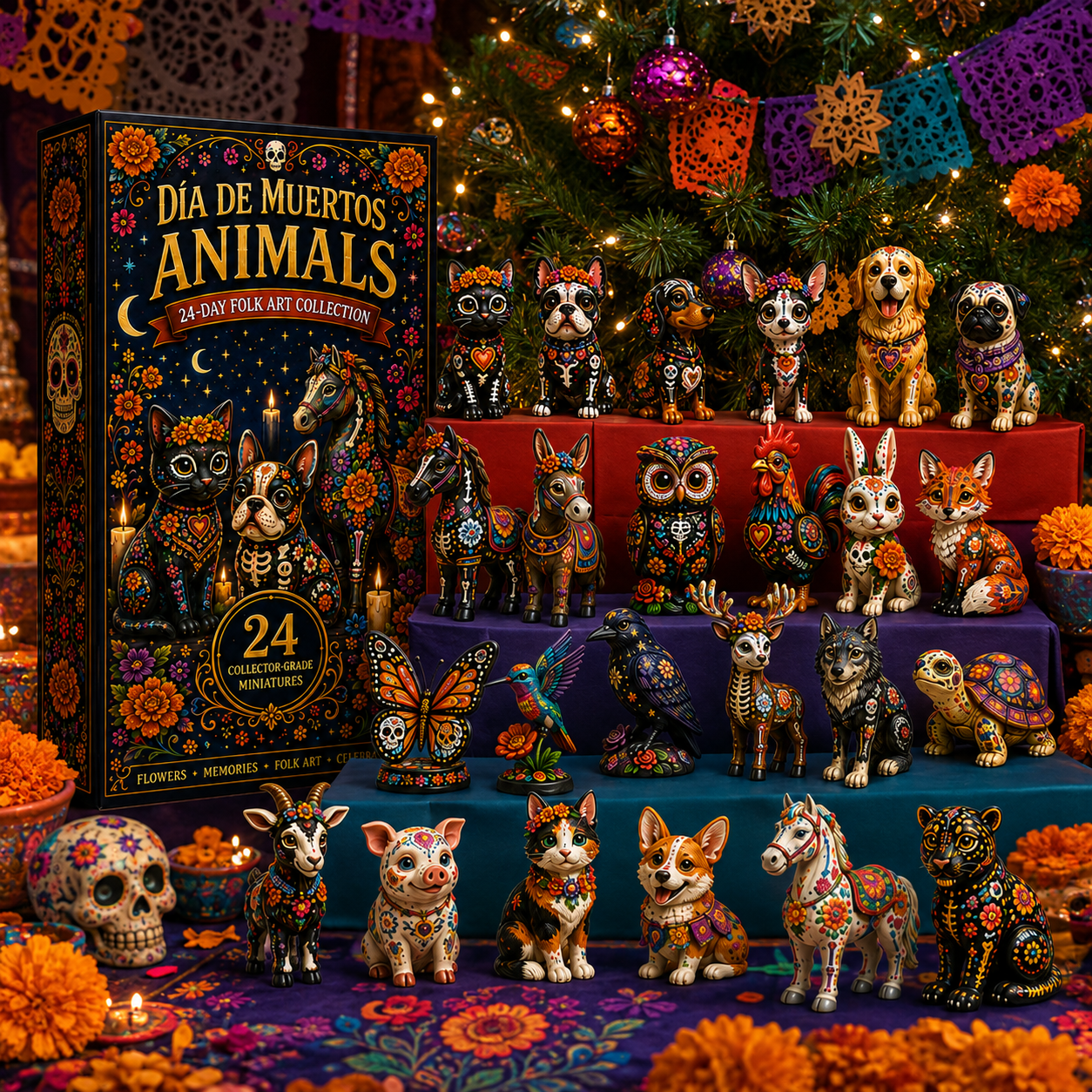 Día de Muertos Animals Advent Calendar 2027 – 24-Day Folk Art Animal Figurine Collection | 24 Unique Collector-Grade Miniatures