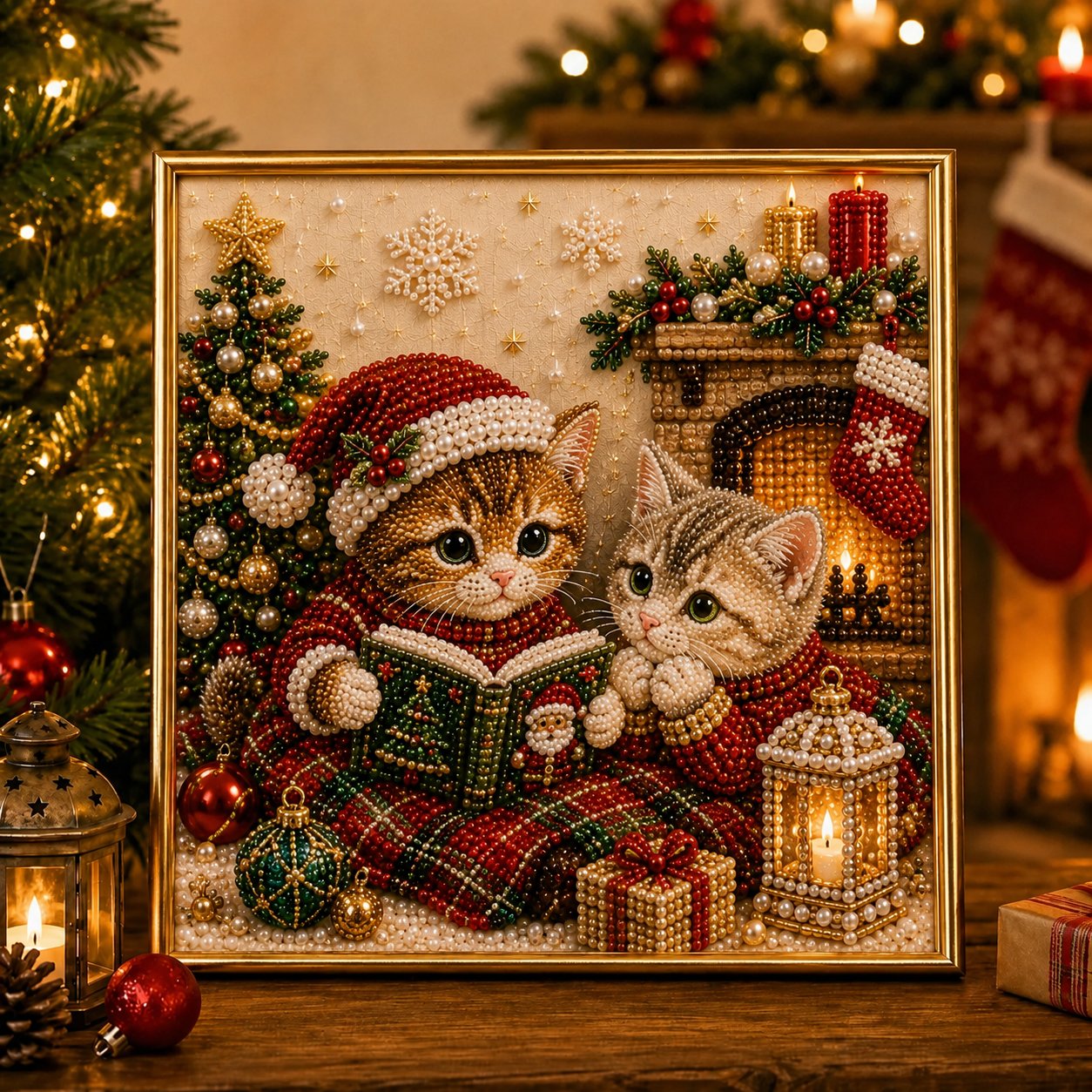 🎄🐾 LAST DAY 49% OFF – Premium 3D Pearl Christmas Kitty Art Kit | Luxury Flocked Canvas with Scratch-Resistant Non-Fading Pearl Beads DIY Holiday Decor 🎅🐱❄️