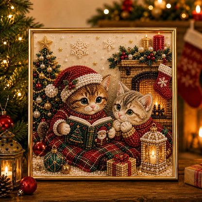🎄🐾 LAST DAY 49% OFF – Premium 3D Pearl Christmas Kitty Art Kit | Luxury Flocked Canvas with Scratch-Resistant Non-Fading Pearl Beads DIY Holiday Decor 🎅🐱❄️