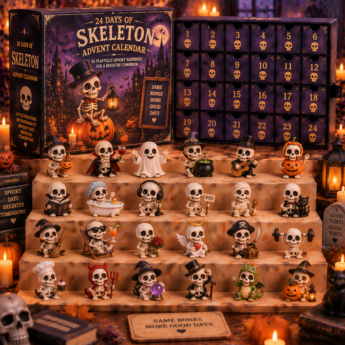 CHRISTMAS KICKOFF 49% OFF - 2026 Days of Skeleton Blind Box - 24‑Day Festive Countdown, Skeleton Themed Collectible Miniatures Blind Box - Gift For Spooky‑Cute Collectors
