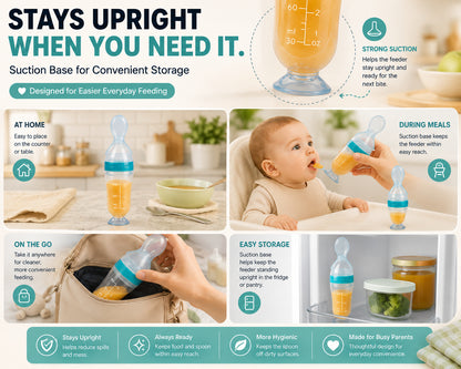 🌸👶 90ml Baby Food Squeeze Feeder – One-Hand Feeding Spoon with Suction Base