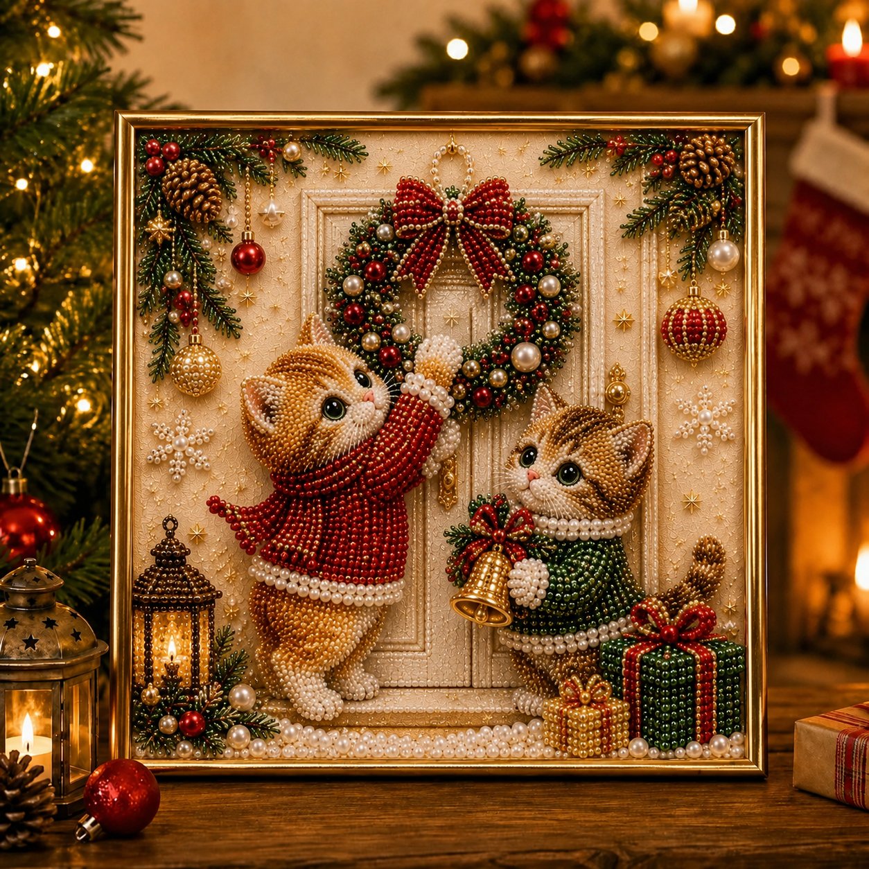 🎄🐾 LAST DAY 49% OFF – Premium 3D Pearl Christmas Kitty Art Kit | Luxury Flocked Canvas with Scratch-Resistant Non-Fading Pearl Beads DIY Holiday Decor 🎅🐱❄️