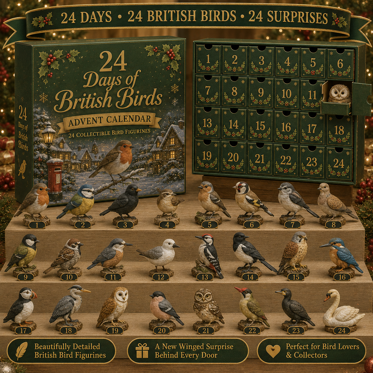 CHRISMAST KICKOFF 48% OFF-24 Days of British Birds Advent Calendar